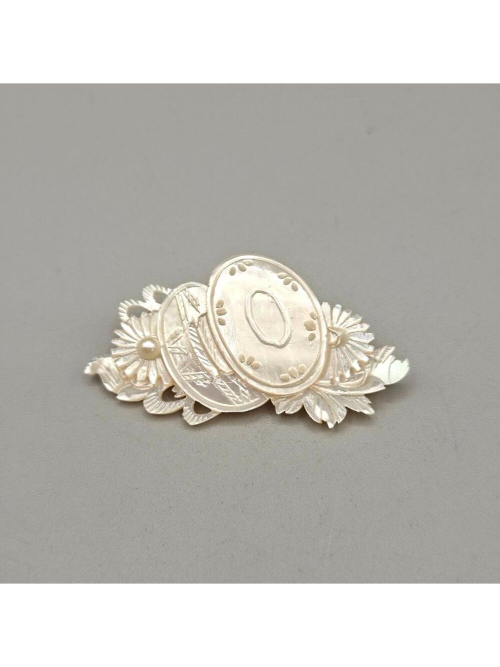 Hand Carved Mother Of Pearl Cultured Pearl Floral Brooch 1940s - 1970s